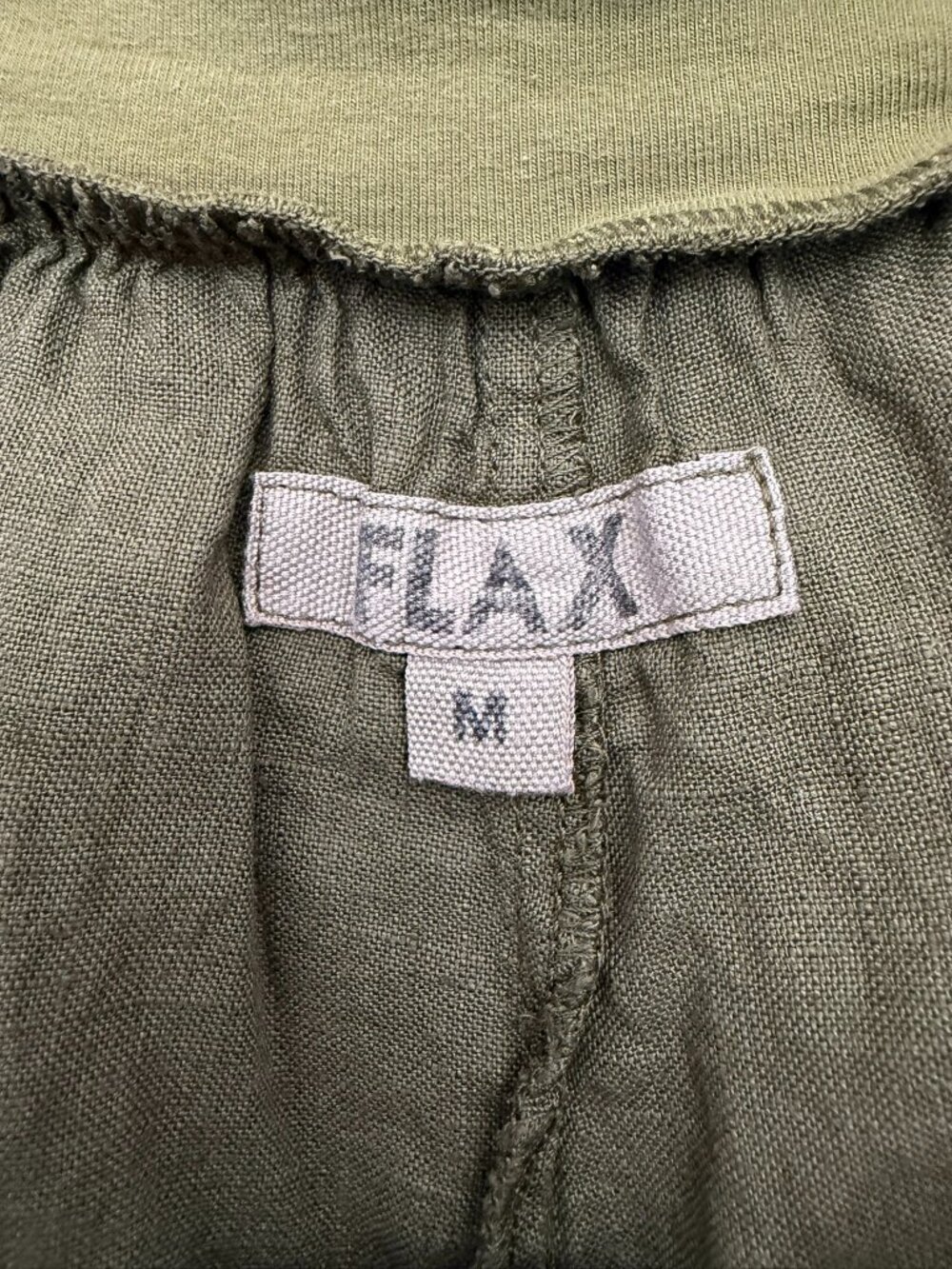 FLAX Women's Linen Cropped Wide Leg Drawstring Pants Size M Olive Green - Picture 4 of 8
